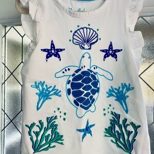 Mini Boden White Tank Top with Blue Sea Turtle Design